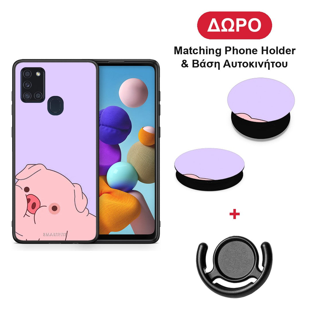 Pig Love 2 - Samsung Galaxy A21s θήκη + Δώρο Phone Holder & Βάση Αυτοκινήτου