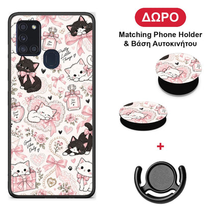 Pink Bows and Kittens Collage - Samsung Galaxy A21s θήκη + Δώρο Phone Holder & Βάση Αυτοκινήτου