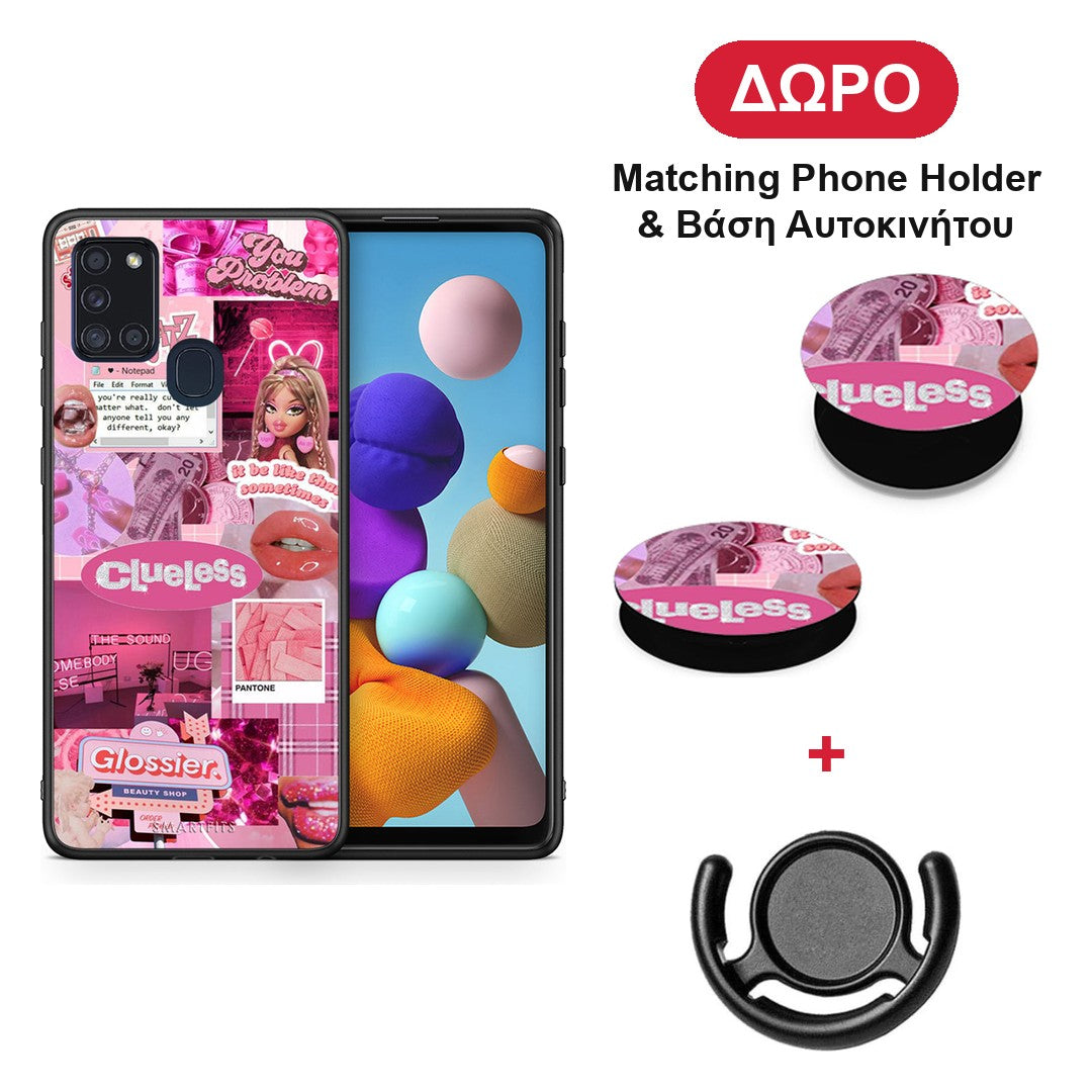 Pink Love - Samsung Galaxy A21s θήκη + Δώρο Phone Holder & Βάση Αυτοκινήτου