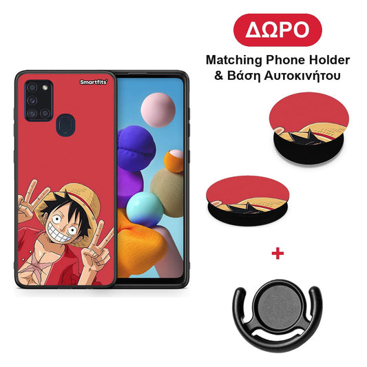 Pirate Luffy - Samsung Galaxy A21s θήκη + Δώρο Phone Holder & Βάση Αυτοκινήτου