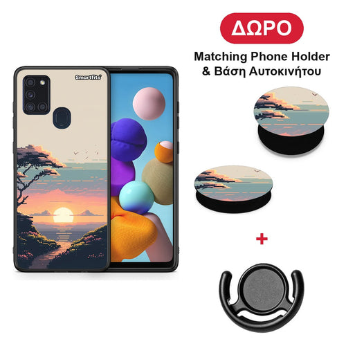 Pixel Sunset - Samsung Galaxy A21s θήκη + Δώρο Phone Holder & Βάση Αυτοκινήτου
