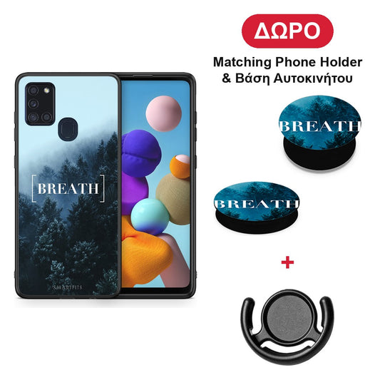 Quote Breath - Samsung Galaxy A21s θήκη + Δώρο Phone Holder & Βάση Αυτοκινήτου