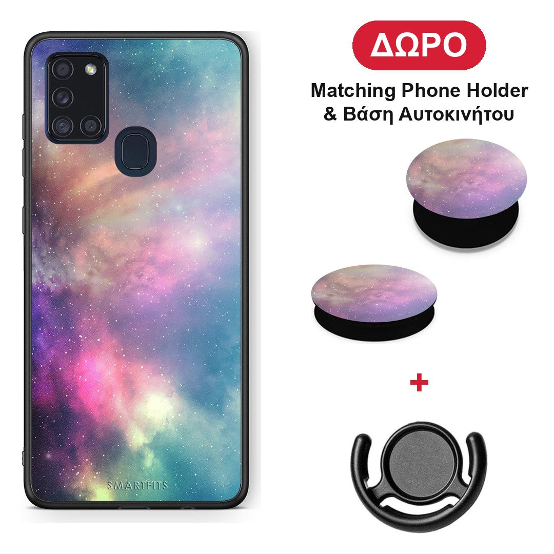 Galactic Rainbow - Samsung Galaxy A21s θήκη + Δώρο Phone Holder & Βάση Αυτοκινήτου