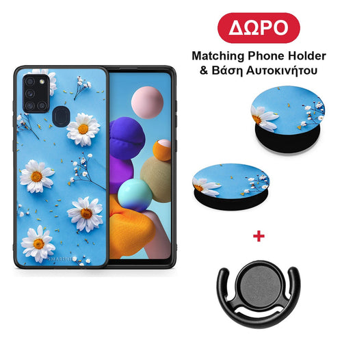 Real Daisies - Samsung Galaxy A21s θήκη + Δώρο Phone Holder & Βάση Αυτοκινήτου
