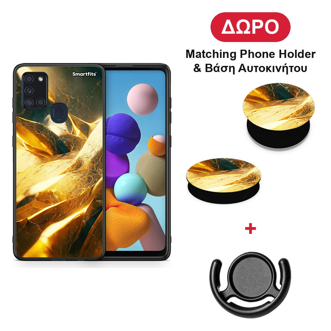 Real Gold - Samsung Galaxy A21s θήκη + Δώρο Phone Holder & Βάση Αυτοκινήτου