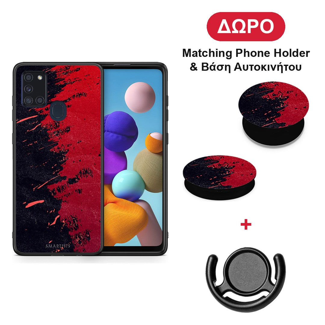 Red Paint - Samsung Galaxy A21s θήκη + Δώρο Phone Holder & Βάση Αυτοκινήτου