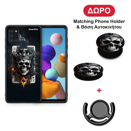 Skull King Ace - Samsung Galaxy A21s θήκη + Δώρο Phone Holder & Βάση Αυτοκινήτου