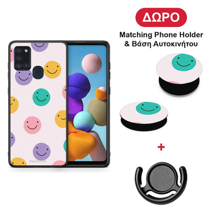 Smiley Faces - Samsung Galaxy A21s θήκη + Δώρο Phone Holder & Βάση Αυτοκινήτου