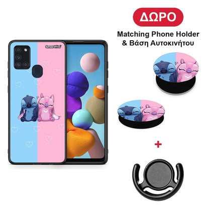 Stitch And Angel - Samsung Galaxy A21s θήκη + Δώρο Phone Holder & Βάση Αυτοκινήτου