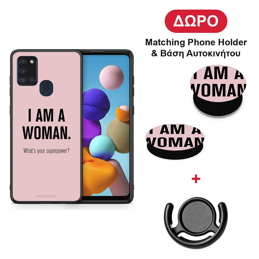 Superpower Woman - Samsung Galaxy A21s θήκη + Δώρο Phone Holder & Βάση Αυτοκινήτου