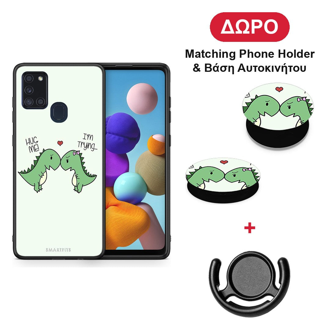 Valentine Rex - Samsung Galaxy A21s θήκη + Δώρο Phone Holder & Βάση Αυτοκινήτου