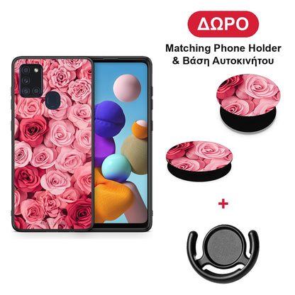 Valentine RoseGarden - Samsung Galaxy A21s θήκη + Δώρο Phone Holder & Βάση Αυτοκινήτου
