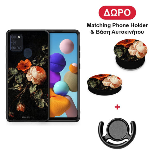 Vintage Roses - Samsung Galaxy A21s θήκη + Δώρο Phone Holder & Βάση Αυτοκινήτου