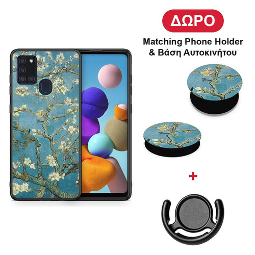 White Blossoms - Samsung Galaxy A21s θήκη + Δώρο Phone Holder & Βάση Αυτοκινήτου