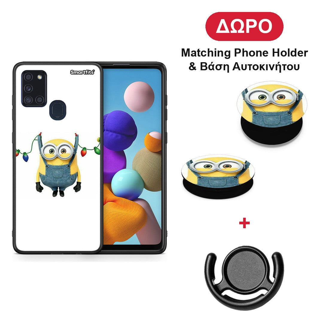 Xmas Minion Lights - Samsung Galaxy A21s θήκη + Δώρο Phone Holder & Βάση Αυτοκινήτου