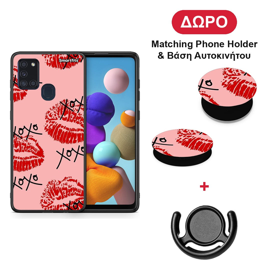 XOXO Lips - Samsung Galaxy A21s θήκη + Δώρο Phone Holder & Βάση Αυτοκινήτου