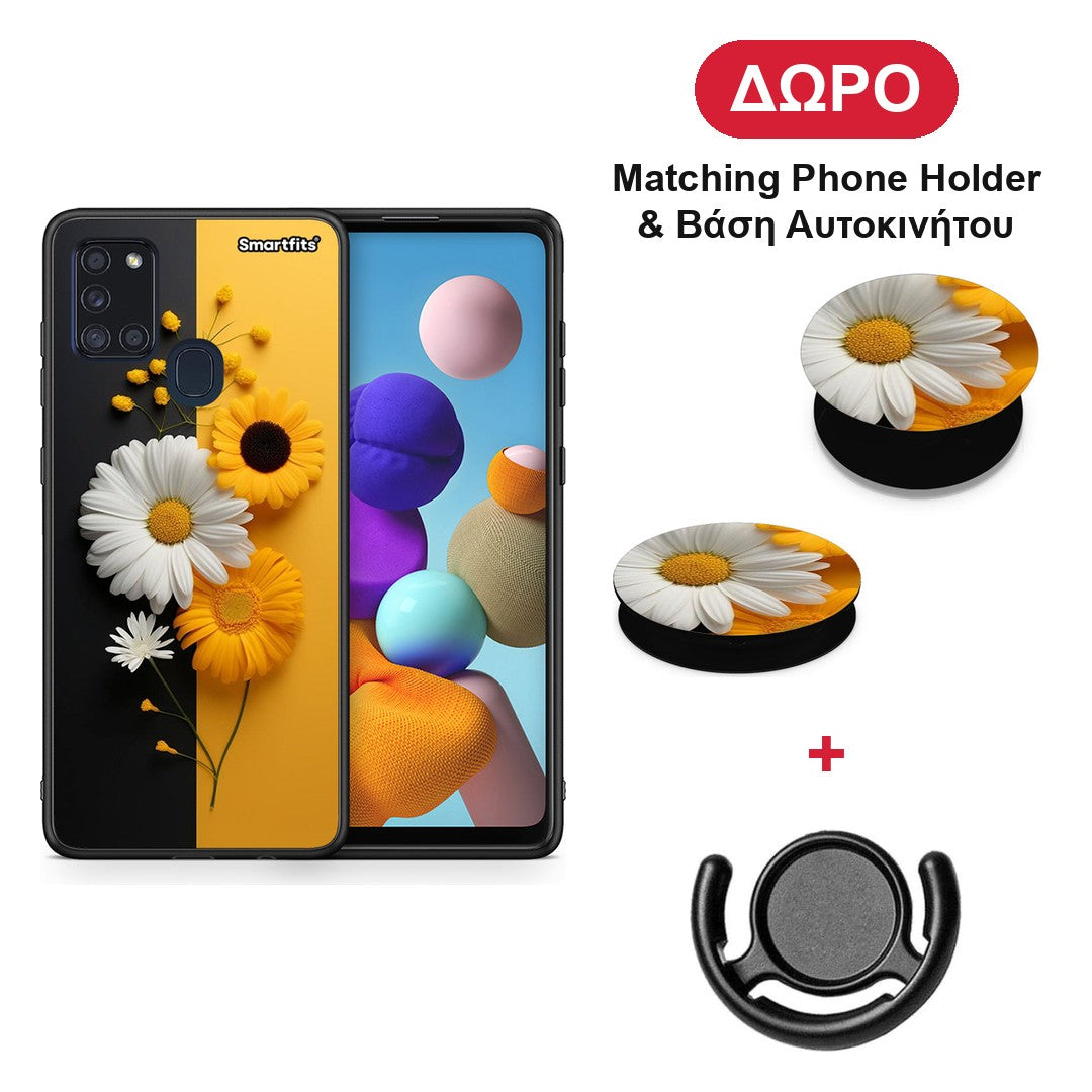 Yellow Daisies - Samsung Galaxy A21s θήκη + Δώρο Phone Holder & Βάση Αυτοκινήτου
