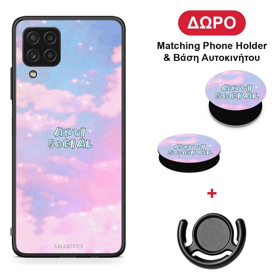 Anti Social - Samsung Galaxy A22 4G θήκη + Δώρο Phone Holder & Βάση Αυτοκινήτου
