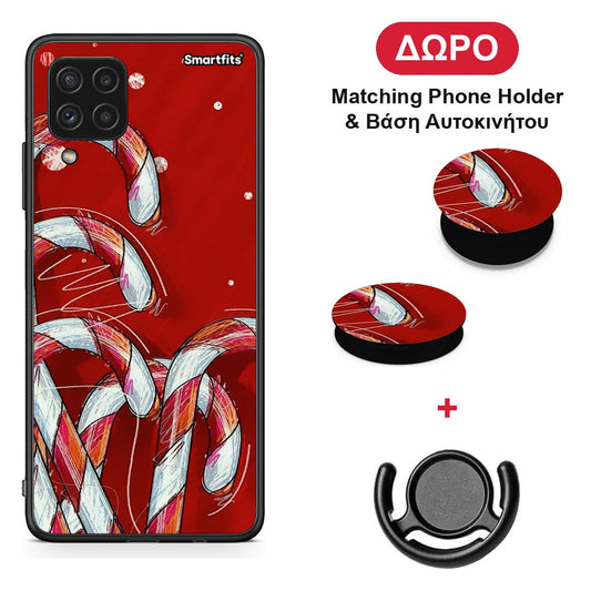 Candy Cane - Samsung Galaxy A22 4G θήκη + Δώρο Phone Holder & Βάση Αυτοκινήτου