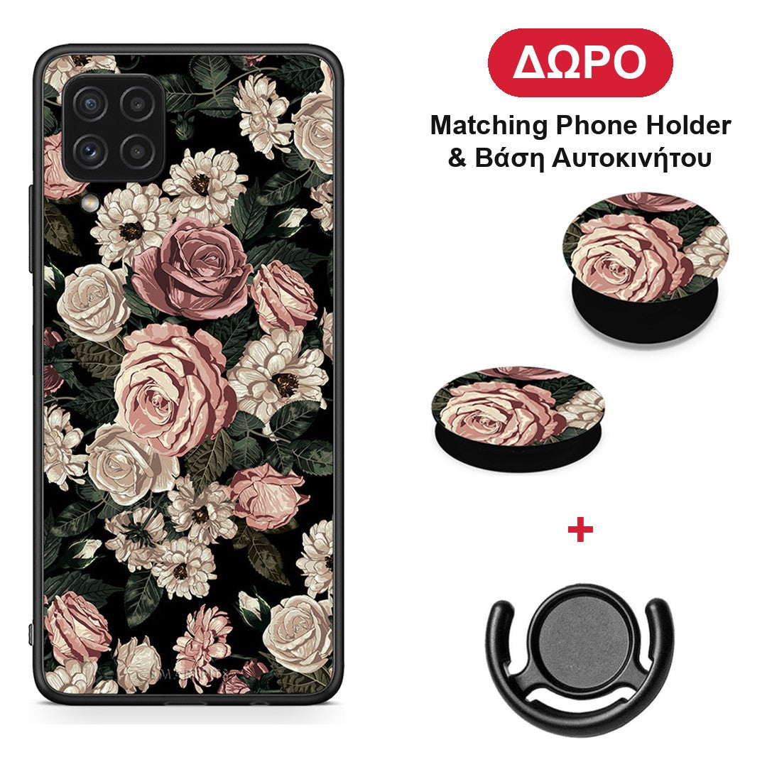 Flower Wild Roses - Samsung Galaxy A22 4G θήκη + Δώρο Phone Holder & Βάση Αυτοκινήτου