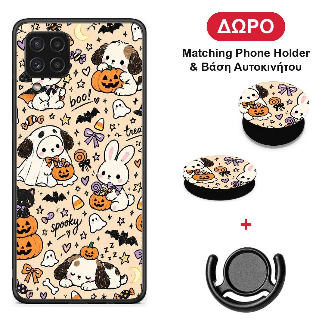 Halloween Puppies and Friends on Cream - Samsung Galaxy A22 4G θήκη + Δώρο Phone Holder & Βάση Αυτοκινήτου