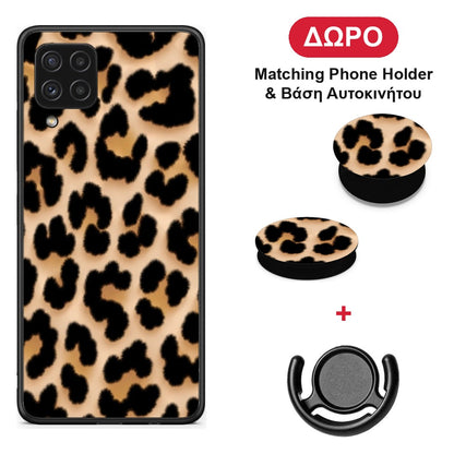 Leopard Print Tan Large - Samsung Galaxy A22 4G θήκη + Δώρο Phone Holder & Βάση Αυτοκινήτου