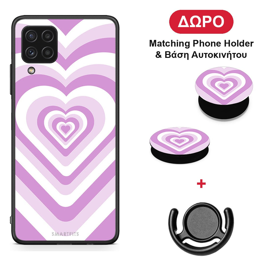 Lilac Hearts - Samsung Galaxy A22 4G θήκη + Δώρο Phone Holder & Βάση Αυτοκινήτου