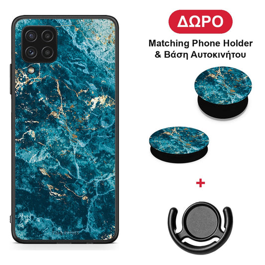 Marble Blue - Samsung Galaxy A22 4G θήκη + Δώρο Phone Holder & Βάση Αυτοκινήτου