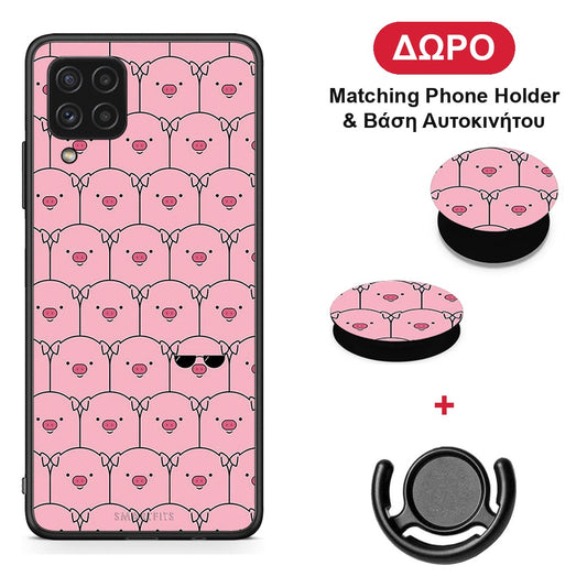 Pig Glasses - Samsung Galaxy A22 4G θήκη + Δώρο Phone Holder & Βάση Αυτοκινήτου