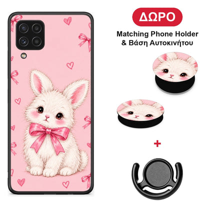 White Bunny and Pink Bows - Samsung Galaxy A22 4G θήκη + Δώρο Phone Holder & Βάση Αυτοκινήτου