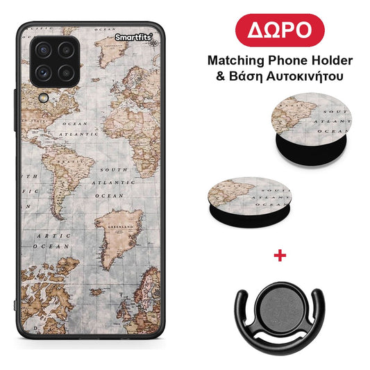 World Map - Samsung Galaxy A22 4G θήκη + Δώρο Phone Holder & Βάση Αυτοκινήτου