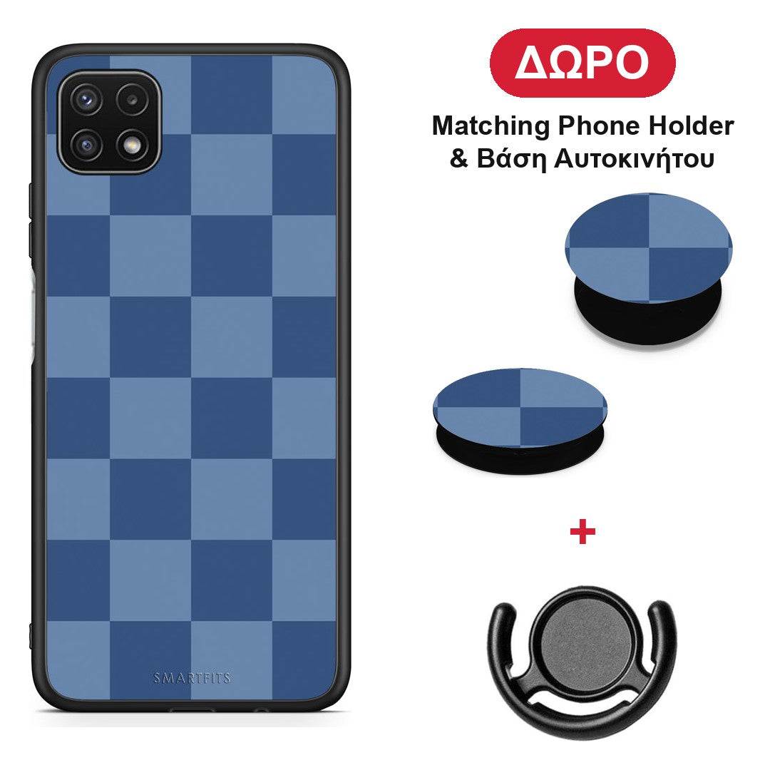 Denim Blue Checkerboard - Samsung Galaxy A22 5G θήκη + Δώρο Phone Holder & Βάση Αυτοκινήτου
