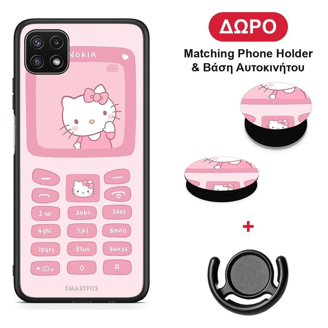 Hello Kitten - Samsung Galaxy A22 5G θήκη + Δώρο Phone Holder & Βάση Αυτοκινήτου