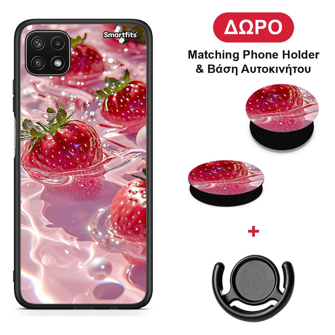 Juicy Strawberries - Samsung Galaxy A22 5G θήκη + Δώρο Phone Holder & Βάση Αυτοκινήτου