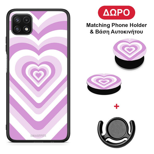 Lilac Hearts - Samsung Galaxy A22 5G θήκη + Δώρο Phone Holder & Βάση Αυτοκινήτου