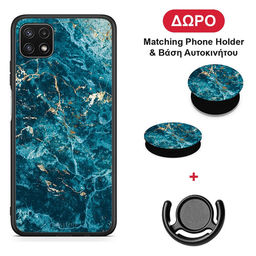 Marble Blue - Samsung Galaxy A22 5G θήκη + Δώρο Phone Holder & Βάση Αυτοκινήτου