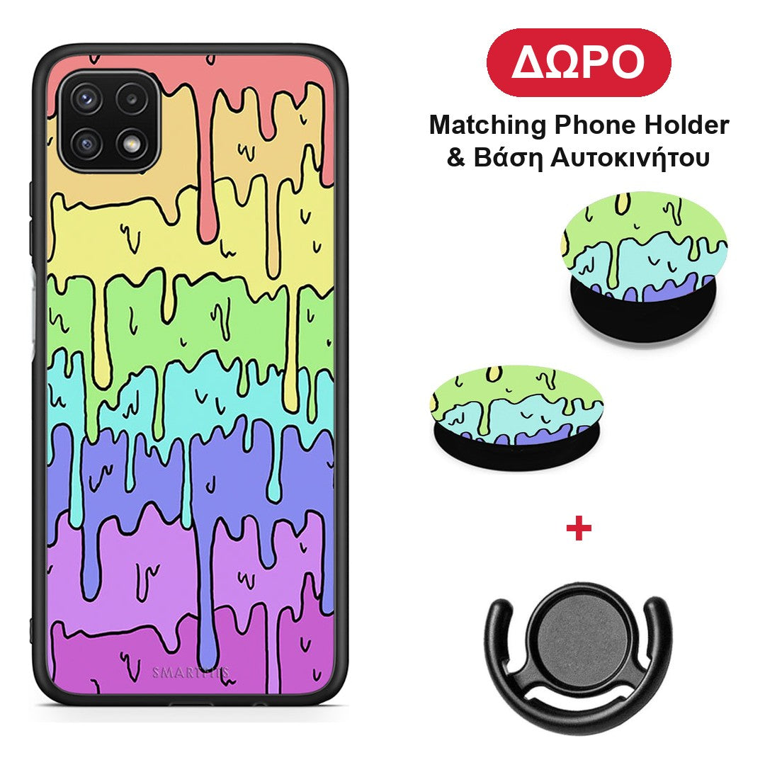 Melting Rainbow - Samsung Galaxy A22 5G θήκη + Δώρο Phone Holder & Βάση Αυτοκινήτου