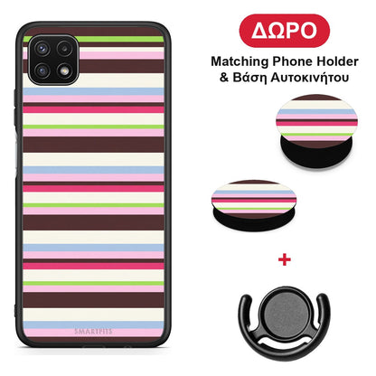 Multicolour Horizontal Stripes - Samsung Galaxy A22 5G θήκη + Δώρο Phone Holder & Βάση Αυτοκινήτου