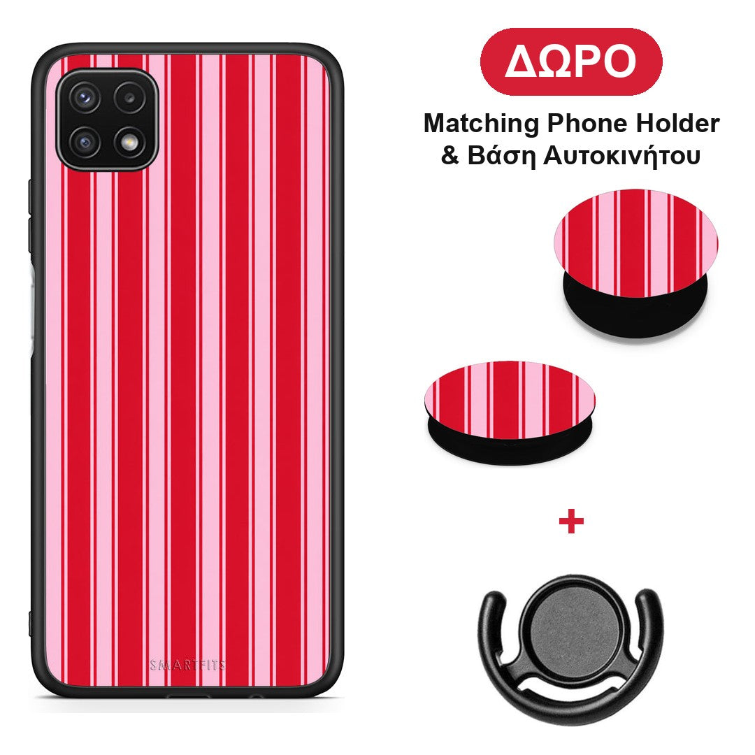 Red and Pink Vertical Pinstripes - Samsung Galaxy A22 5G θήκη + Δώρο Phone Holder & Βάση Αυτοκινήτου