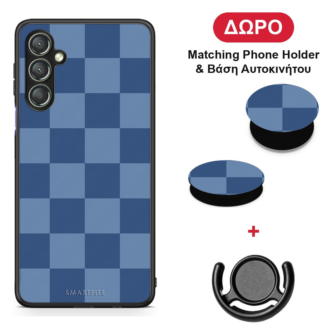 Denim Blue Checkerboard - Samsung Galaxy A24 4G θήκη + Δώρο Phone Holder & Βάση Αυτοκινήτου