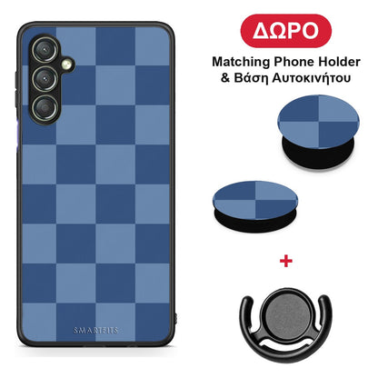Denim Blue Checkerboard - Samsung Galaxy A24 4G θήκη + Δώρο Phone Holder & Βάση Αυτοκινήτου