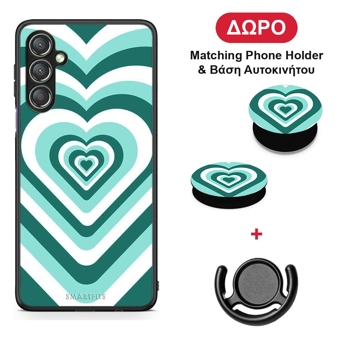 Green Hearts - Samsung Galaxy A24 4G θήκη + Δώρο Phone Holder & Βάση Αυτοκινήτου