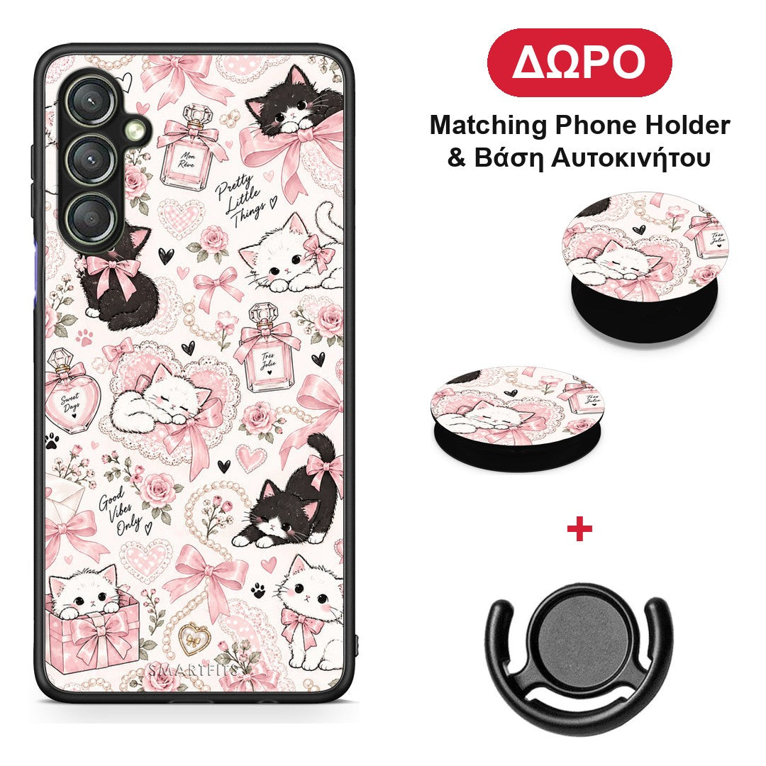 Pink Bows and Kittens Collage - Samsung Galaxy A24 4G θήκη + Δώρο Phone Holder & Βάση Αυτοκινήτου