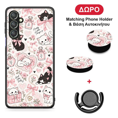 Pink Bows and Kittens Collage - Samsung Galaxy A24 4G θήκη + Δώρο Phone Holder & Βάση Αυτοκινήτου