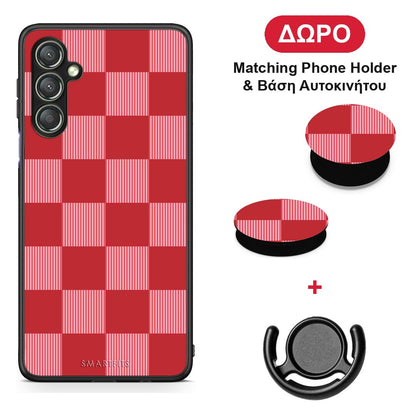 Red and Pink Striped Checks - Samsung Galaxy A24 4G θήκη + Δώρο Phone Holder & Βάση Αυτοκινήτου