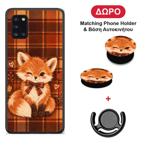 Fox on Autumn Tartan - Samsung Galaxy A31 θήκη + Δώρο Phone Holder & Βάση Αυτοκινήτου