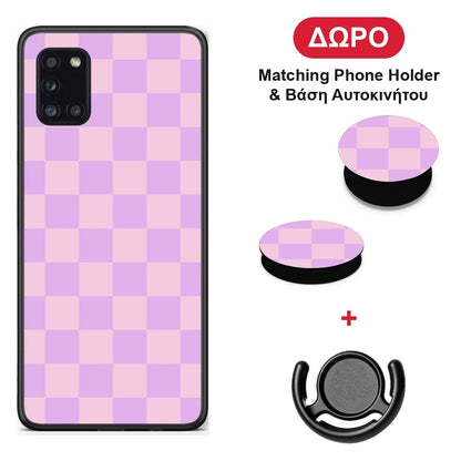 Lavender and Pink Checkerboard - Samsung Galaxy A31 θήκη + Δώρο Phone Holder & Βάση Αυτοκινήτου