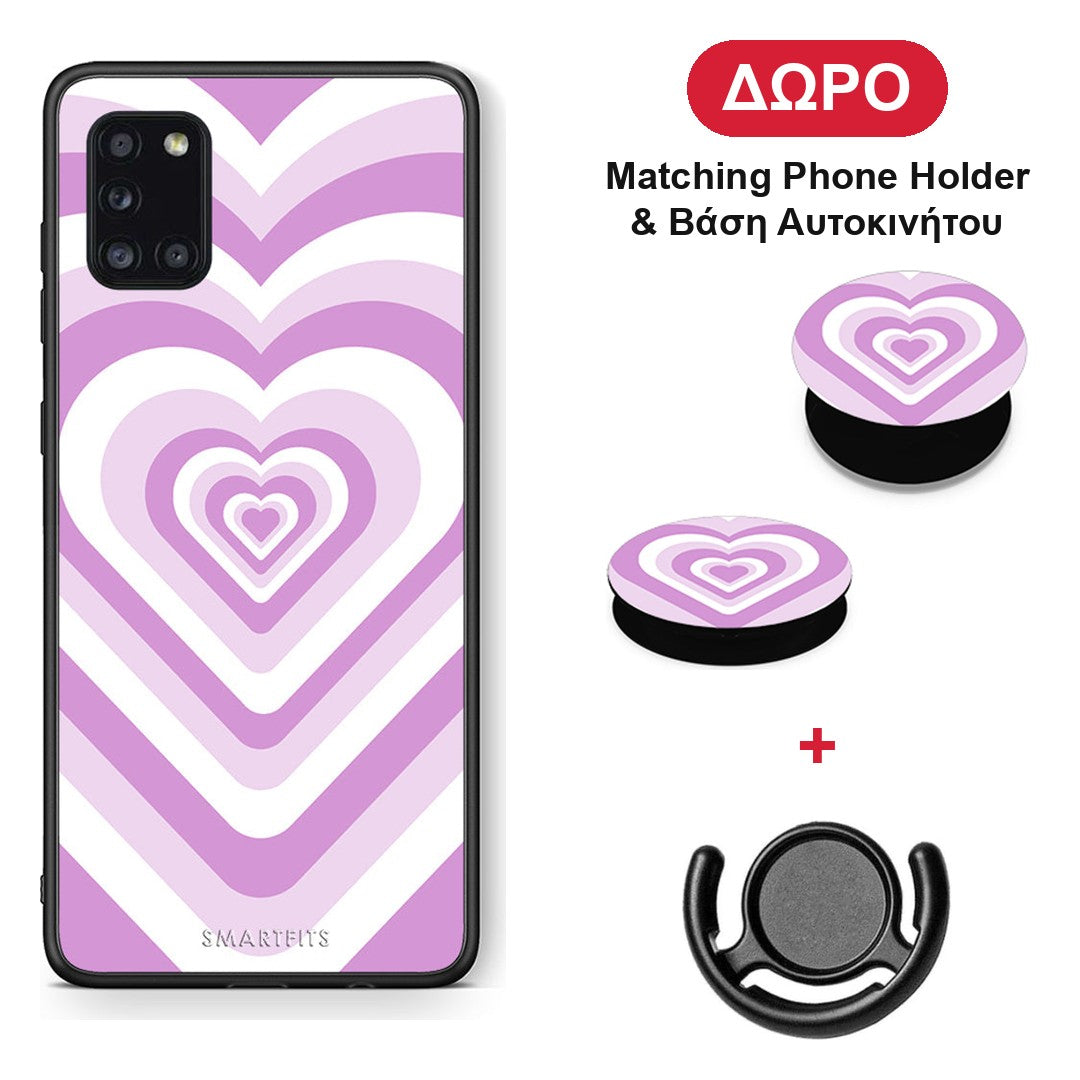 Lilac Hearts - Samsung Galaxy A31 θήκη + Δώρο Phone Holder & Βάση Αυτοκινήτου