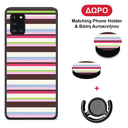 Multicolour Horizontal Stripes - Samsung Galaxy A31 θήκη + Δώρο Phone Holder & Βάση Αυτοκινήτου