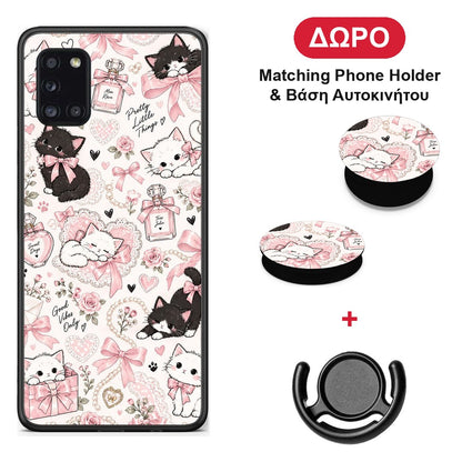Pink Bows and Kittens Collage - Samsung Galaxy A31 θήκη + Δώρο Phone Holder & Βάση Αυτοκινήτου
